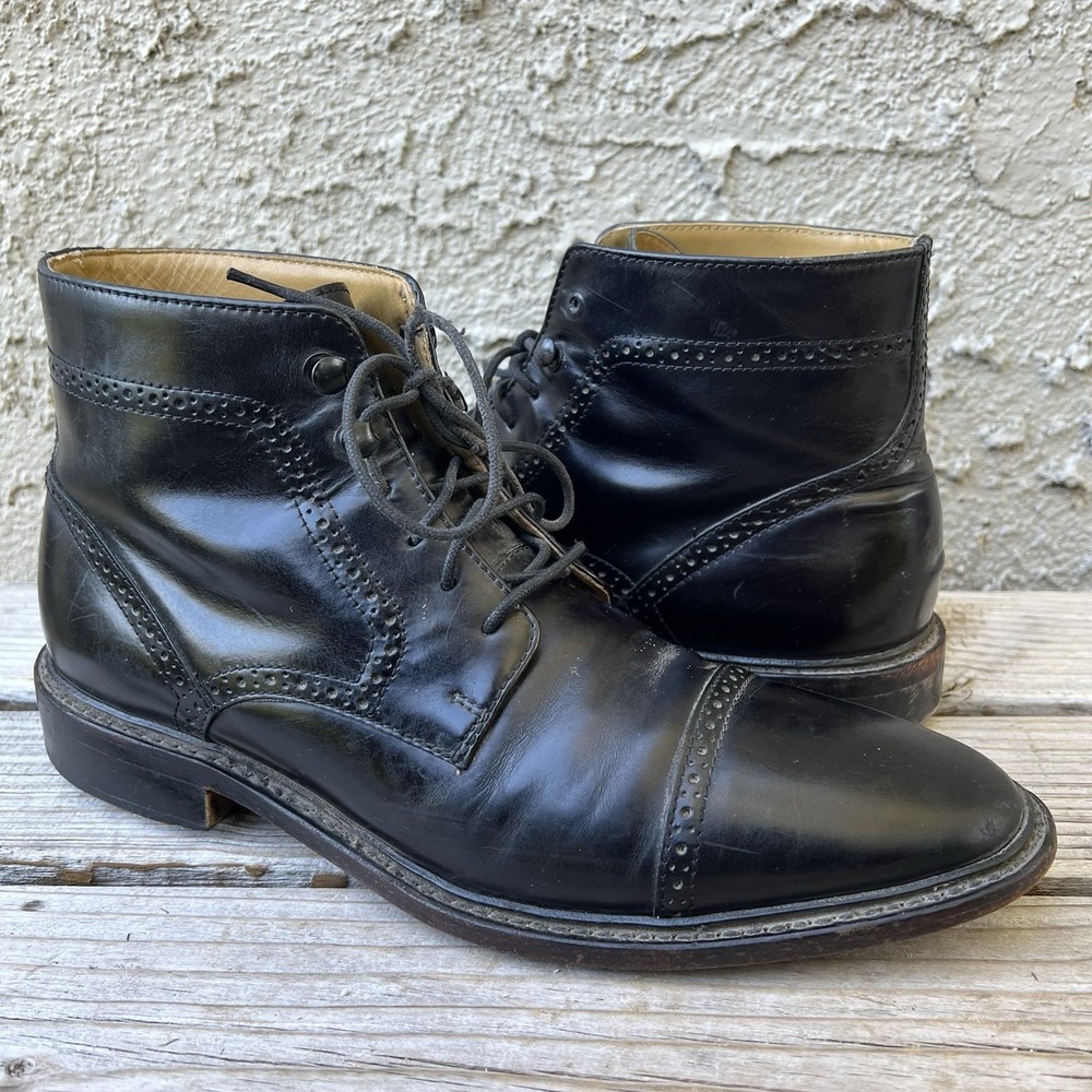 Johnston & Murphy Boots Men Size 9 Hutchins Cap Toe Black Calfskin
